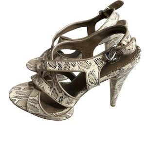 B. Makowsky Adele Leather Snakeskin Platform Heels 7 M Strappy Sandal Taupe